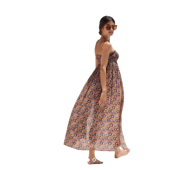 ANTHROPOLOGIE DRAMA MAXI DRESS STRAPLESS FULL SLIT SUMMER BOHO - Picture 3 of 7